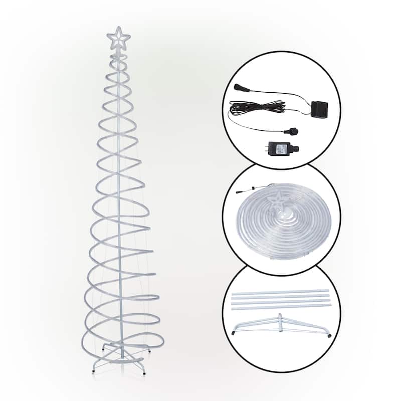 Alpine Corporation Indoor/Outdoor Artificial Spiral Christmas Tree with Multi-Color LED Lights - White