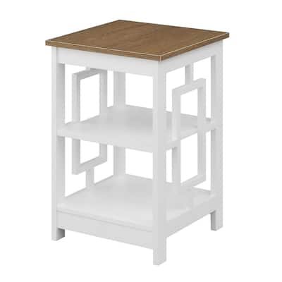 Town Square End Table with Large Surface and Two Shelves, Symmetrical Open Side Design, MDF Accent Table for Modern Homes