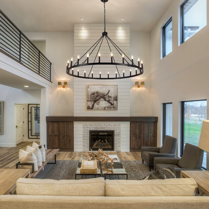 24-Light 51.97-inch Dimmable Round Wagon Wheel Chandelier for Dining Room