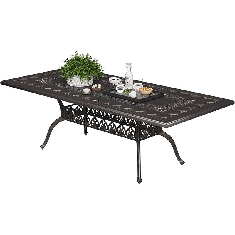 86.6" Outdoor Dining Table for 6-8, Weather-Resistant Cast Aluminum Patio Table - Bronze