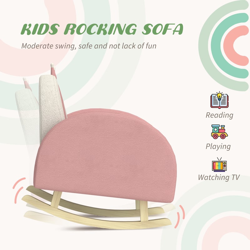Pink Toddler Rocking Chair with Velvet Seat and Rainbow Pattern Crown Decoration for Bedrooms or Playroom