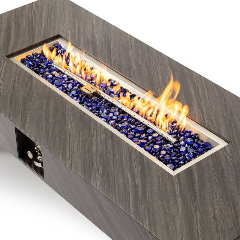 54-Inch Iron Fire Pit Table with Stone Finish