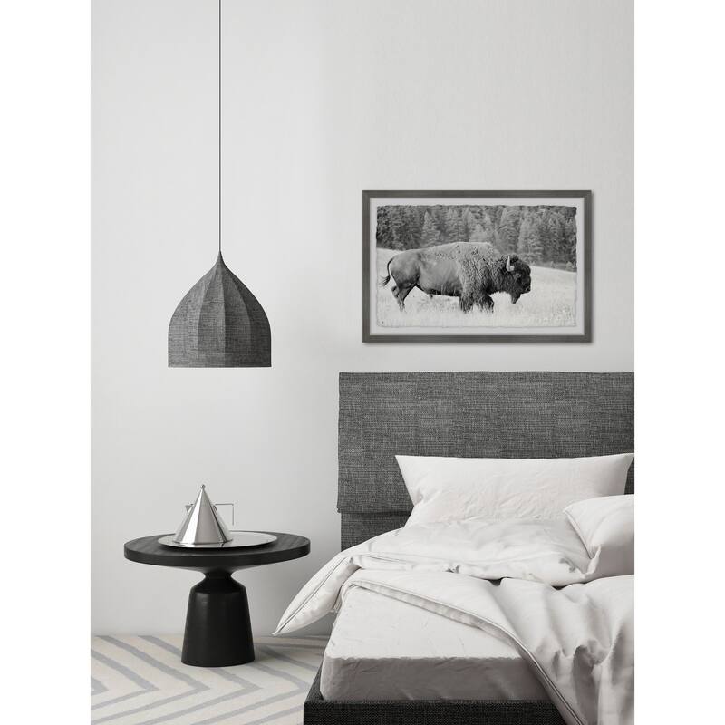 Contemporary Buffalo Grazing Wall Art Print - Framed Home Decor, Ready to Hang, 36x24 Inch