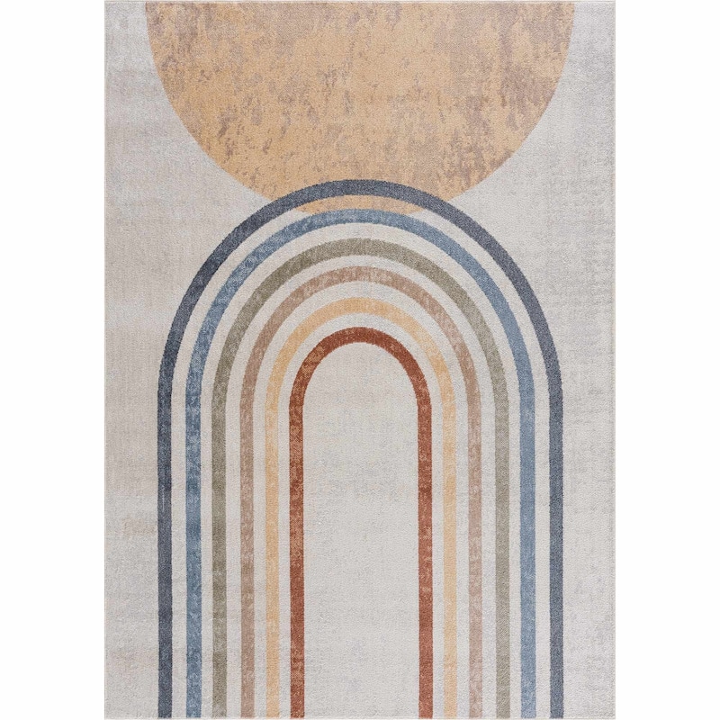 Hauteloom Giza Living Room, Bedroom Machine Washable Area Rug - Traditional - Dark Blue, Light Blue, Olive - 2' x 3'