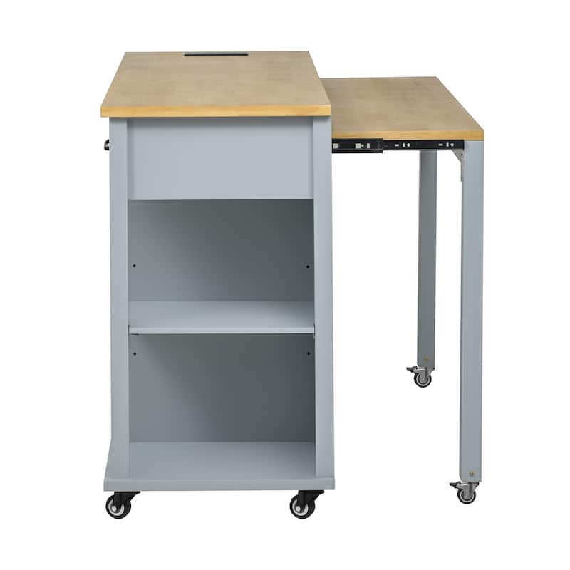47" Wood Rolling Kitchen Island with Extendable Top,Rack,Power Outlet