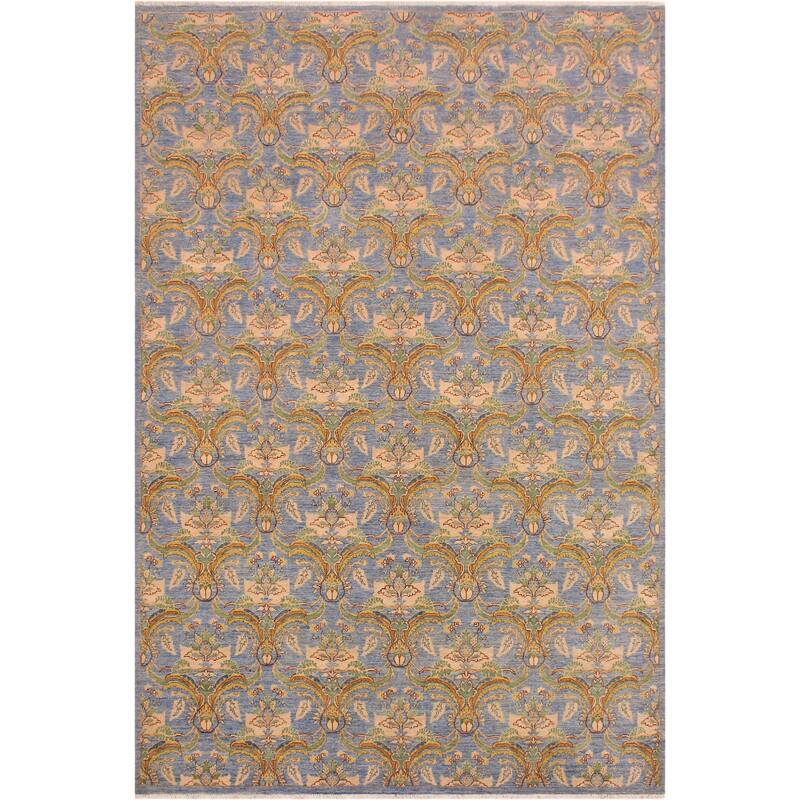 Bohemian Ziegler Spauldin Blue Gold Hand-knotted Wool Rug - 8'9