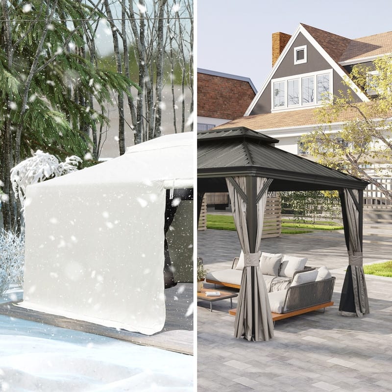 Domi 8' x 8' Universal Winter Gazebo Cover, All Season Waterproof Enclosed Cover with Sidewalls & Ventilated Mesh Windows, White - White - 10' x 13'