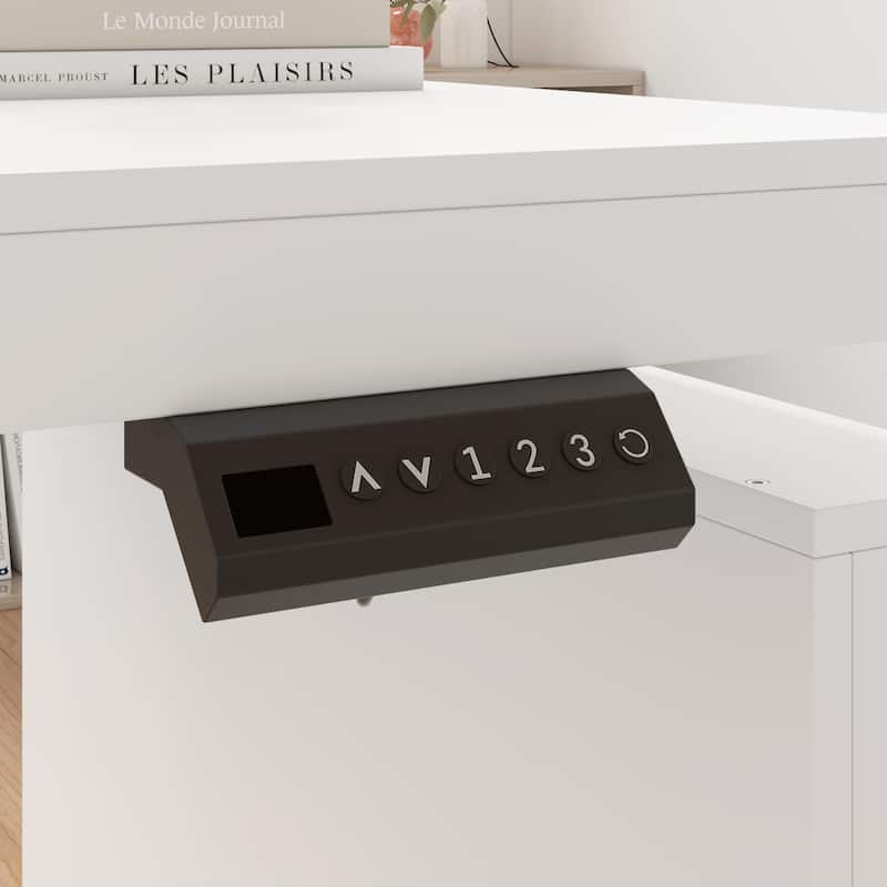 Ergonomic Sit-Stand Desk Pure White Elegance with Side Cabinet Table