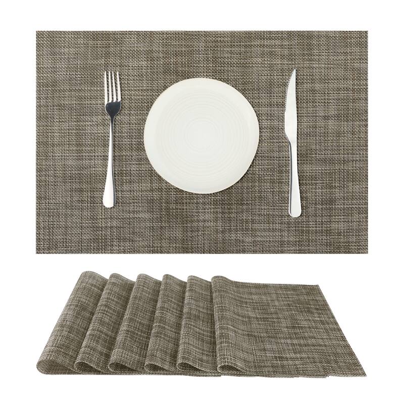 Durable Placemats for Dining Table, Washable Woven Kitchen Place Mats Set of 6 - 18x12 inch - Coffee