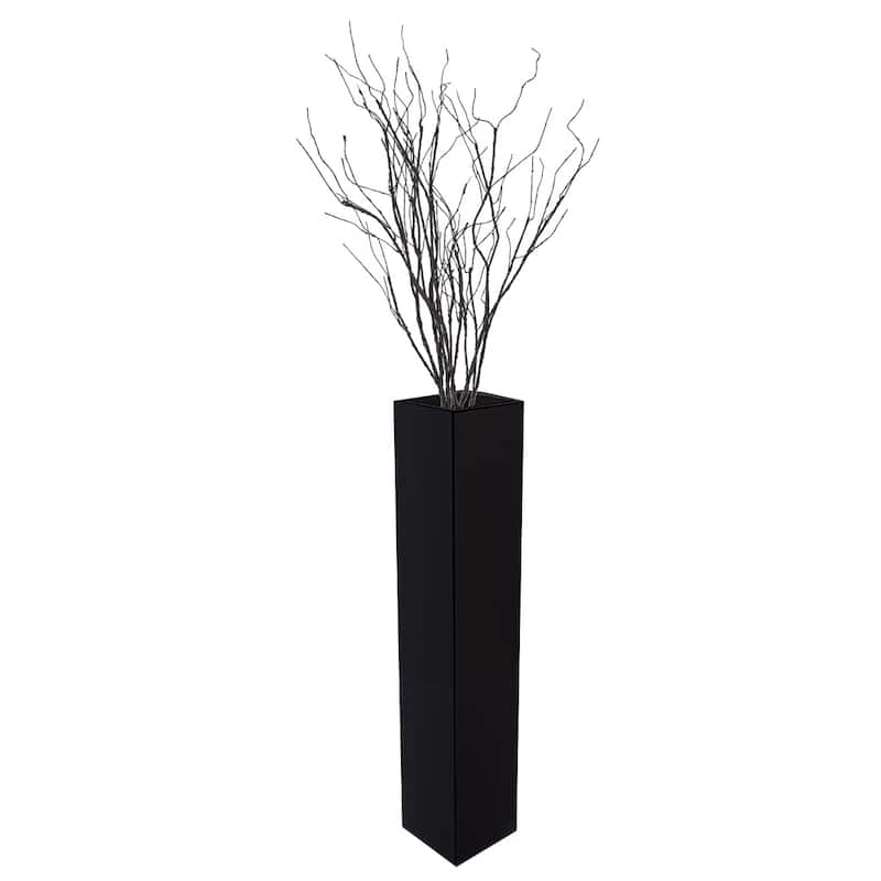 Large Tall Rectangular Wooden Modern Floor Vase - Sleek Contemporary Decor Accent for Living Room, Bedroom, Hallway and Entryway - Large - Black