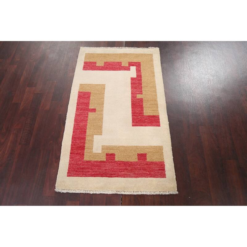 Contemporary Geometric Gabbeh Kashkoli Oriental Area Rug Wool Handmade - 2'7" x 4'4"
