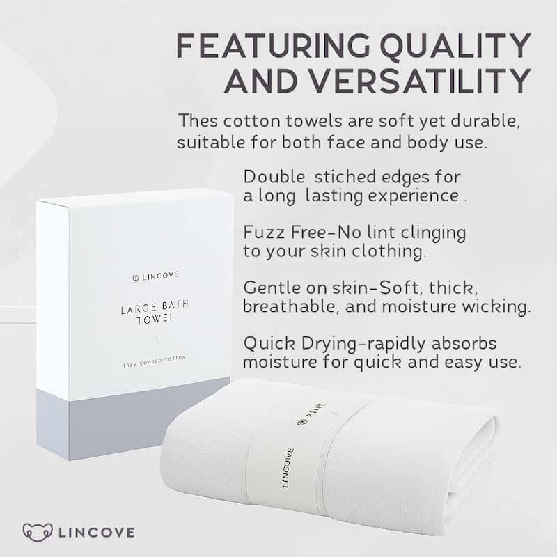Lincove Large Luxury Bathroom Towel - 100% Cotton, Highly Absorbent, 39.5"x71"