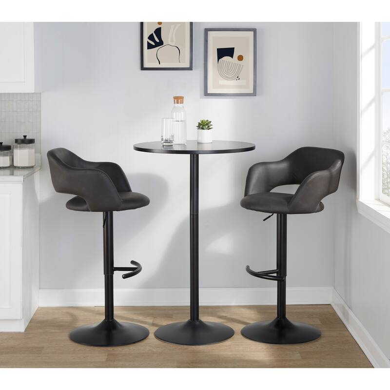 Porch & Den Vallen Adjustable Faux Leather Bar Stool with Rounded T Footrest (Set of 2)