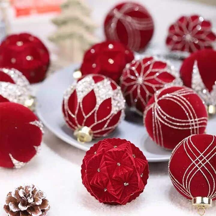 12PCS Mini Shatterproof Flocked Christmas Ball Ornaments for Holiday, Wedding - N/A
