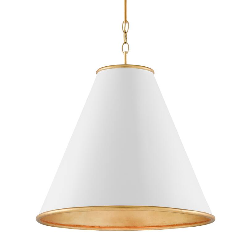 Currey & Company Pierrepont Large White Pendant - 22.5"h x 22"dia - 22.5"h x 22"dia - Gesso White/Contemporary Gold Leaf/Painted Gold
