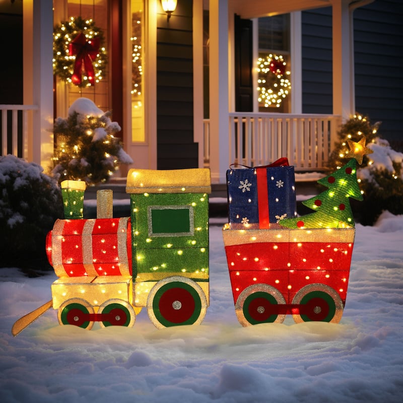 VEIKOUS 5 ft. Warm White LED Train Set Christmas Holiday Decoration