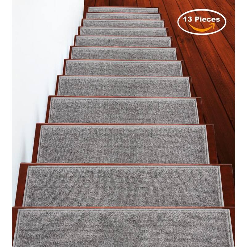 SUSSEXHOME Geometric Stair Treads with Easy to Install Double Adhesive Tape 9" x 28" - 13-PACK - Solid Gray