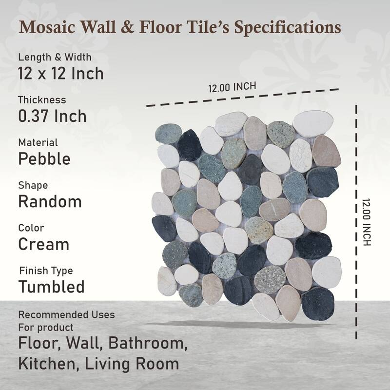 Ibiza Sliced Pebble Mosaic, Backsplash Kitchen Walls, Shower and Bathroom Floors 12" X 12" (5 Sqft per case) - Case (5 Tiles)