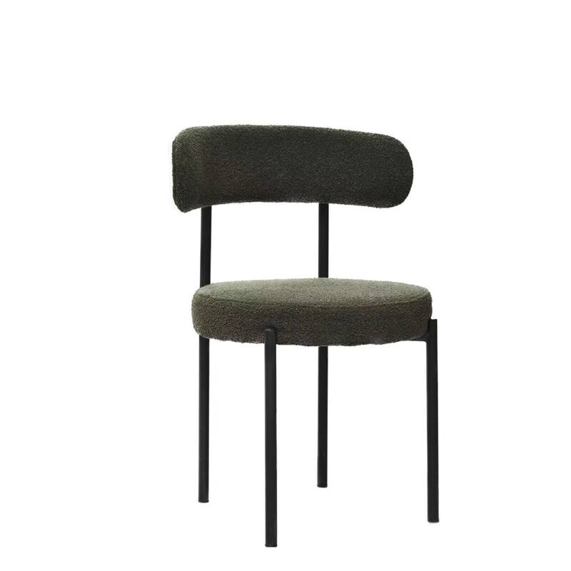 Boucle Dining Chairs Set of 2, Curved Backrest Chair