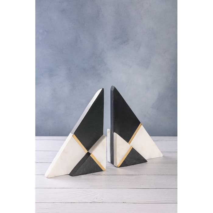 Kaavin Marble Bookends, Set of 2 - Black & White - 6.0" x 2.75" x 2.50" - 6.0" x 2.75" x 2.50" - Black & White
