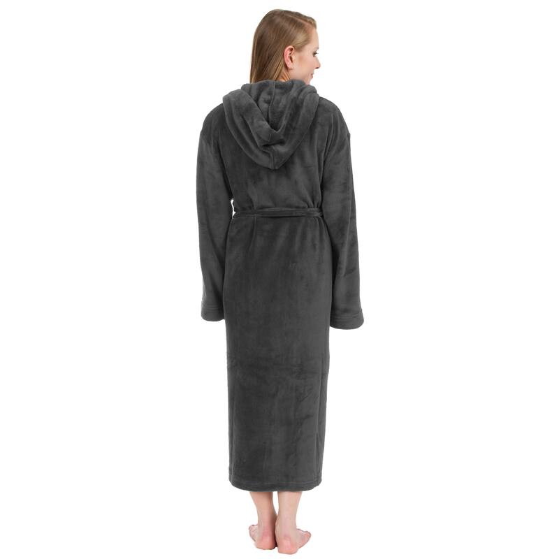 Women's Hooded Plush Robe, Long Fleece Solid Robe