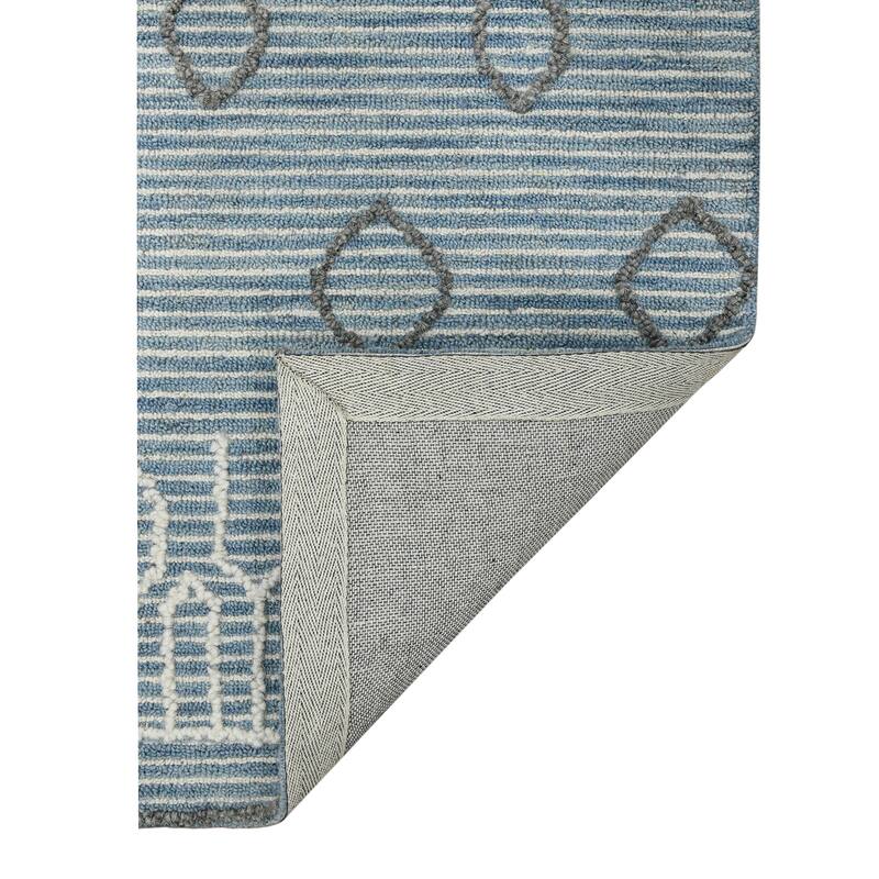 Bakari Lanmore Blue Hand-Hooked Wool Area Rug