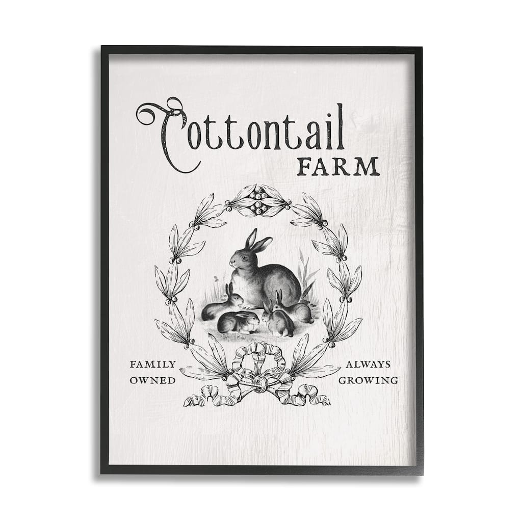 Stupell Cottontail Farm Vintage Advertisement Rabbit Family Country Illustration Framed Wall Art - Black