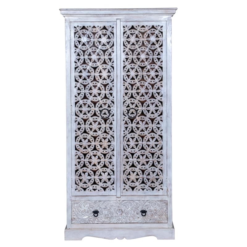 Maadze Mandolin 70.6" High Carved Armoire with Shelves and Drawers