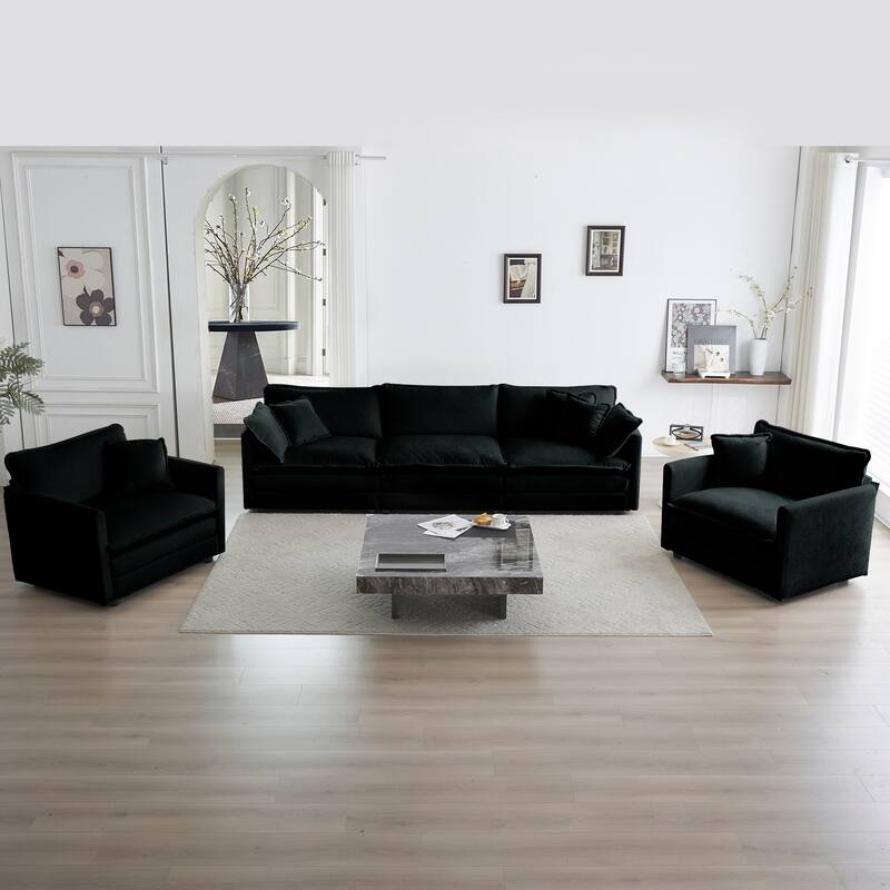 5-Seat Chenille Sofa Set with Round Arms (3+2 Seater)