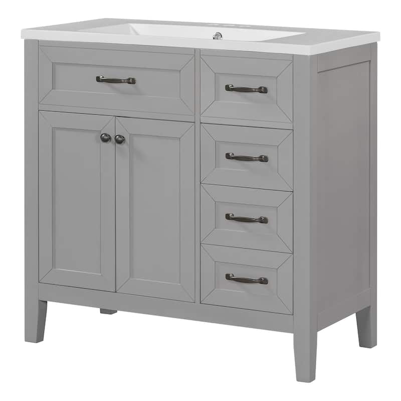 36 in.W MDF Freestanding Bathroom Vanity Set with Integrated Sink, Drawers and Doors - 36" x 18" x 36"