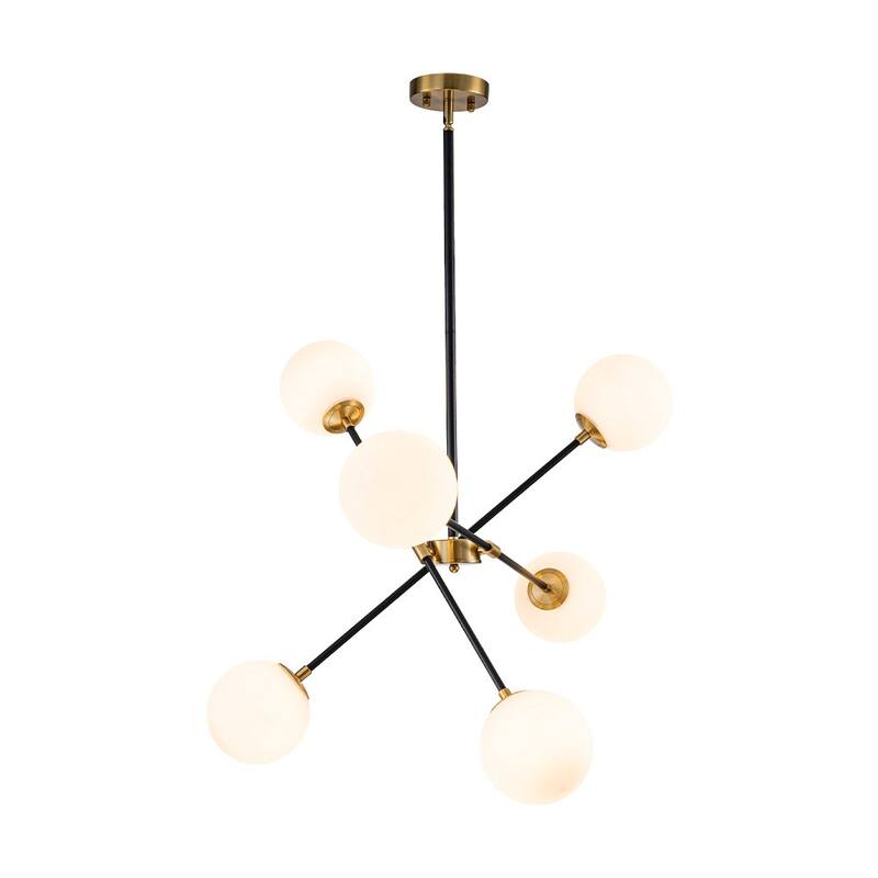 Mid-Century Adjustable Arm White Glass Globe Sputnik Chandelier