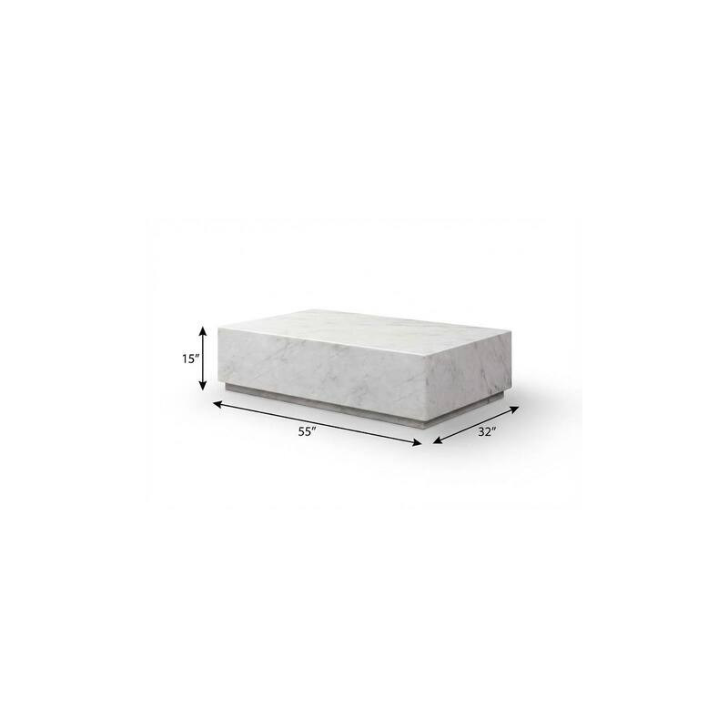HomeRoots 55" White Genuine Marble Block Coffee Table - 55.00 in. x 15.00 in. x 32.00 in.