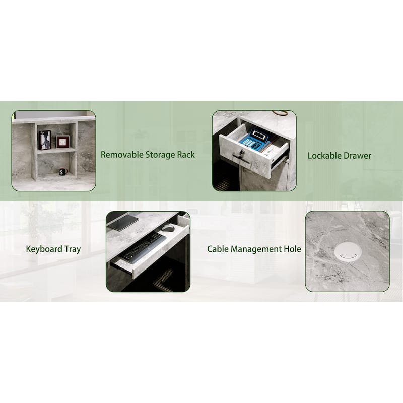 55.9-inch L-shaped Black or White Marbled Wood Reception Desk