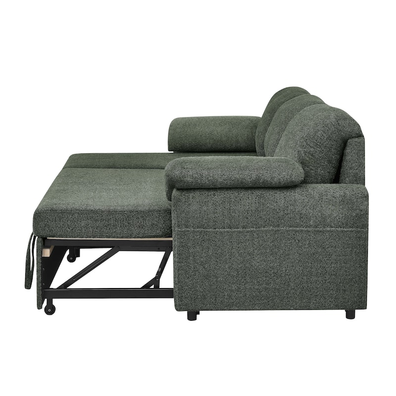 3 in 1 Convertible Sleeper Sofa Couch, 86.2 Inch L Shaped Sectional Sofa with Built In Storage Chaise and Pull Out Bed