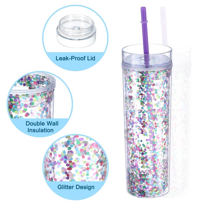 Skinny Acrylic Tumbler with Lid and Straw, 16 Oz Double Wall Cups