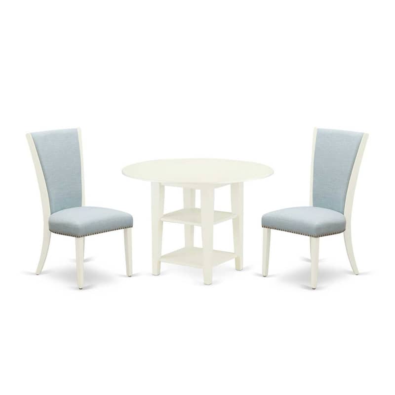 HomeStock 3-Pc Linen White Finish Solid Wood Top Dining Table Set