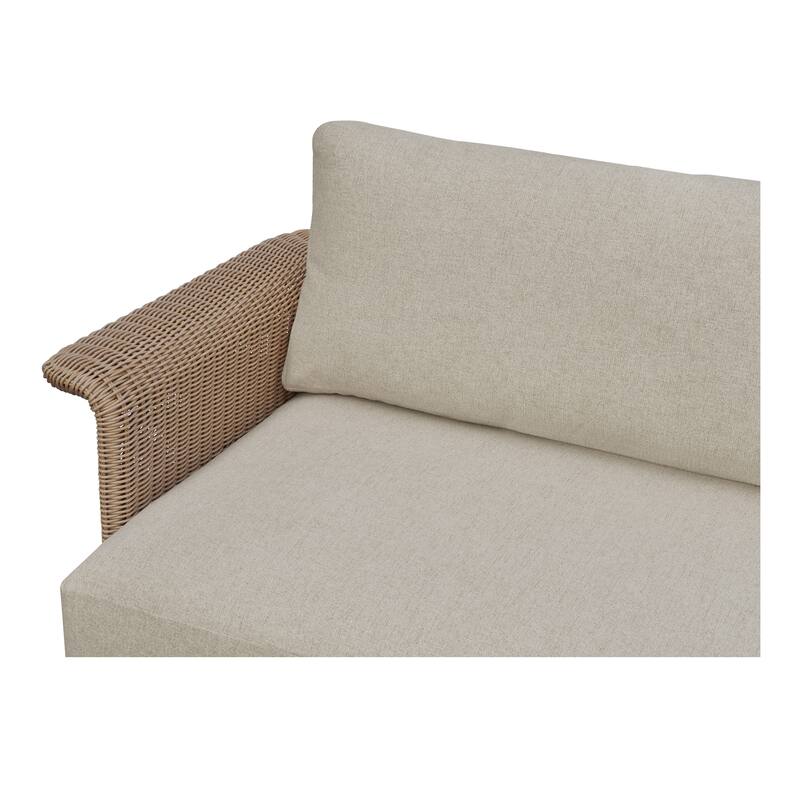 NADAAL STUDIOS Mareth Sofa, Tulip-Shaped Wicker Seat with Cushioned Upholstery, Aluminum Frame, Brown - Seats 3
