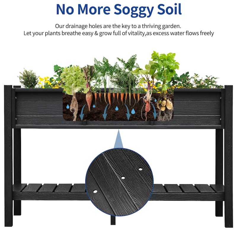 Moasis Poly Wood Raised Garden Bed Planter Box Stand Weather Resistant with Legs and Storage Shelf