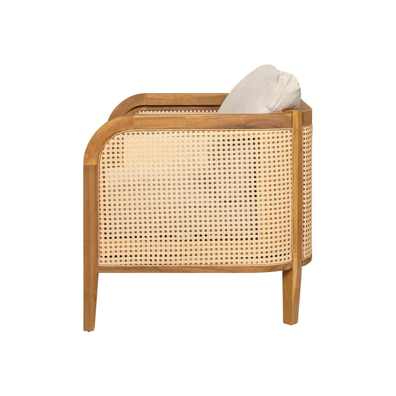 Christopher Knight Home - Isabella Outdoor Patio Acacia Wood Wicker Armchair with Cushions