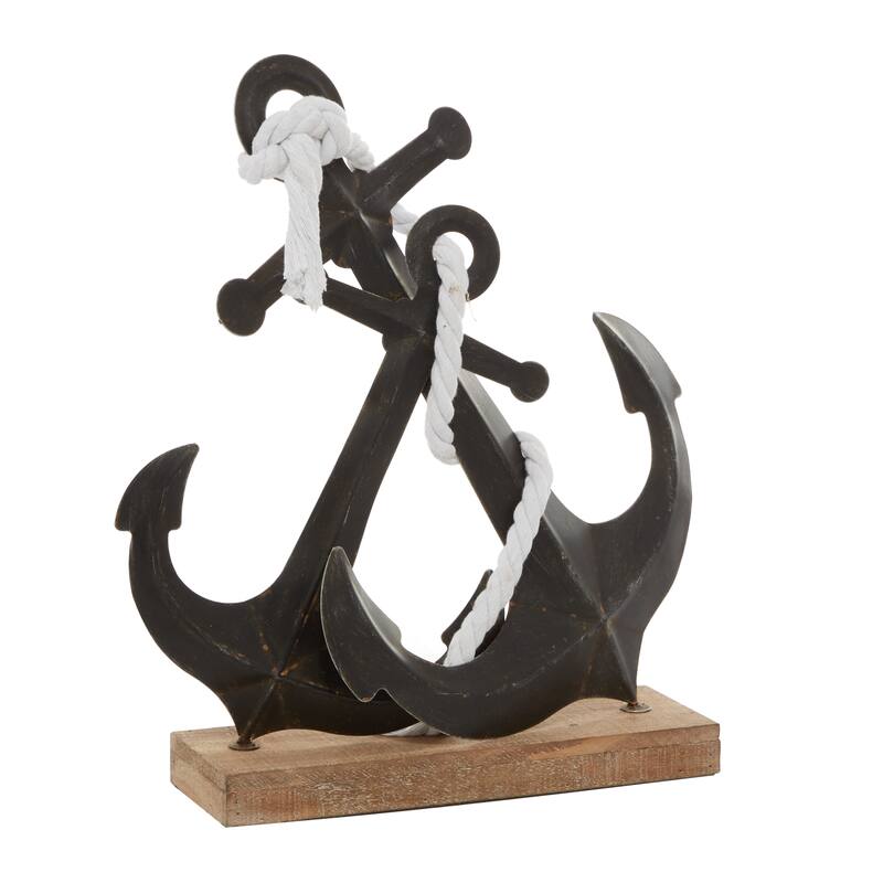 Black Metal Anchor Decorative Sculpture - 15 x 5 x 16