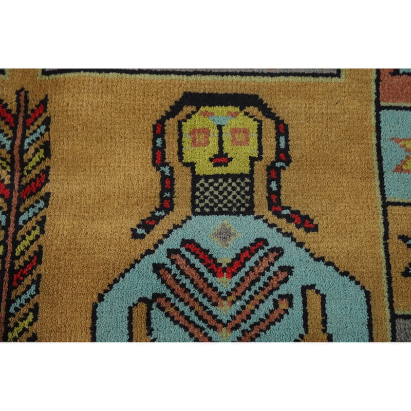 Hand Knotted Oriental 100% Wool Carpet Traditional Tribal Yellow & Gold Heriz (serapi) Runner Rug - 9' 10'' X 3' 10''