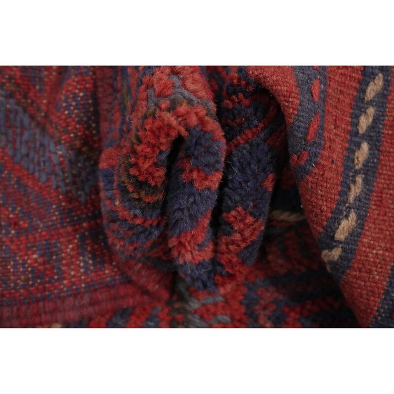 Hand Knotted Oriental 100% Wool Carpet Traditional Tribal Red Balouch Runner Rug - 7' 2'' X 2' 1''