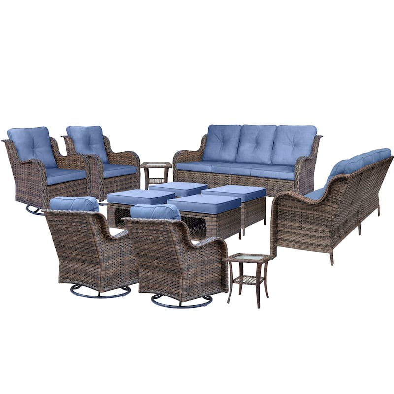 Wicker Outdoor Patio Furniture Seating Set with Swivel Rocker Chairs