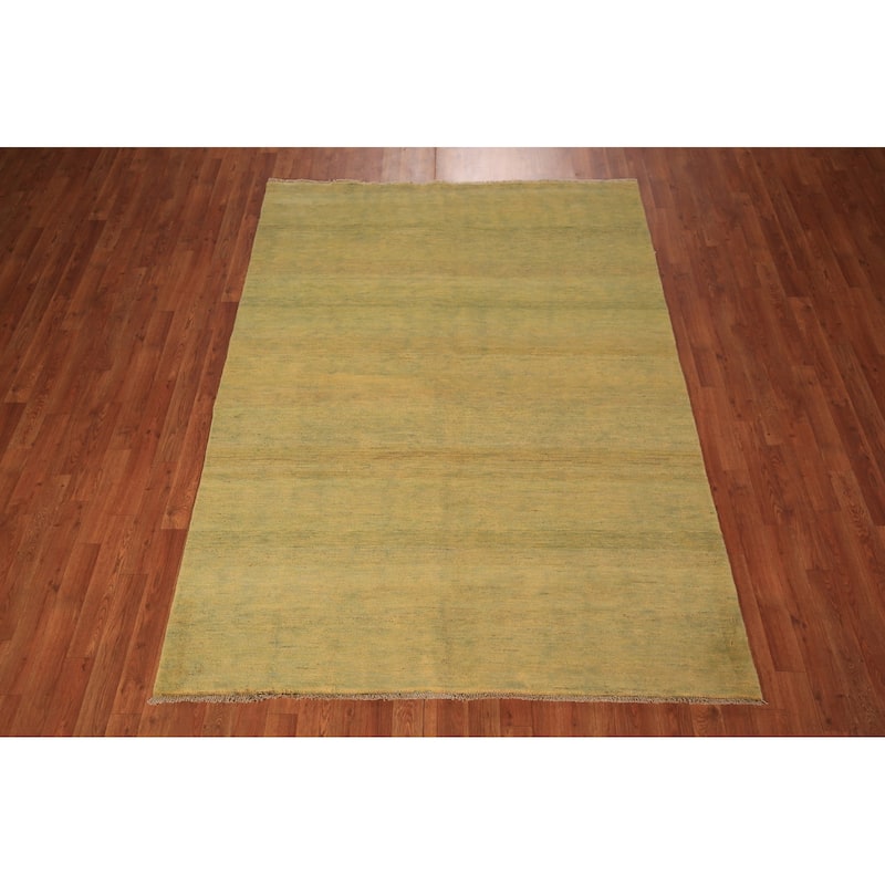 Green & Yellow Gabbeh Modern Oriental Area Rug Handmade Wool Carpet - 5'5" x 7'4"