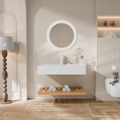Modland Wall-Mounted Floating 30/36/48 inch Bathroom Vanity with Sink & Striped Shelves Layer