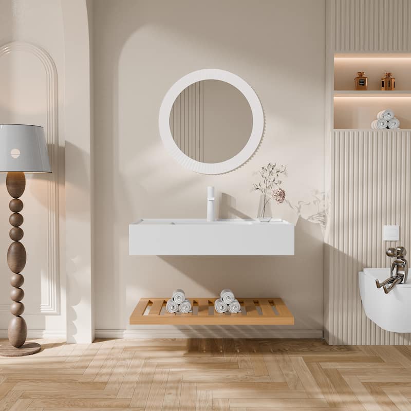 Modland Wall-Mounted Floating 48 inch Bathroom Vanity with Sink & Striped Shelves Layer