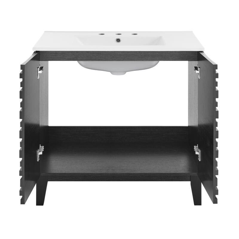 Cascade 30" Freestanding Bathroom Vanity In Black Oak With 3-Hole Widespread Sink Top - 30