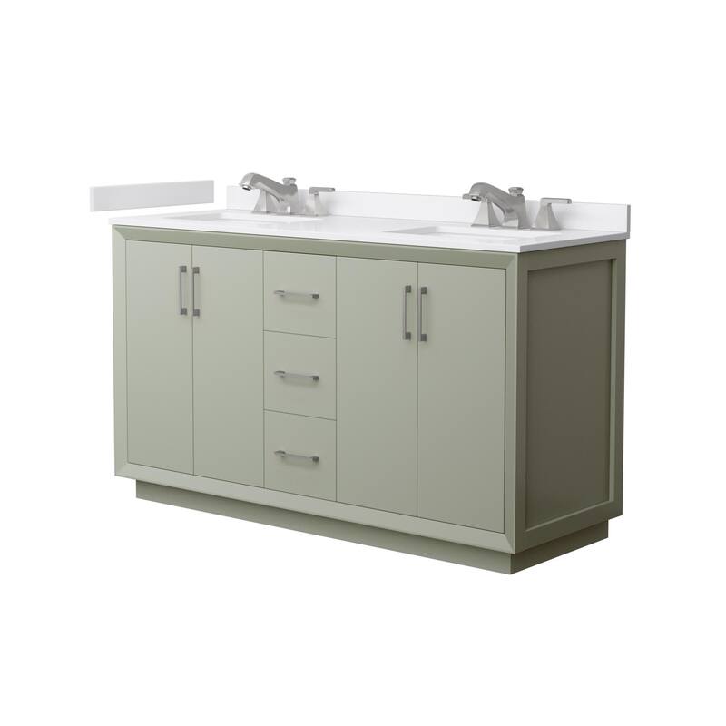 Wyndham Collection WCF4141-60D-VCA-US3MXX Strada 60" Free Standing - Light Green / White Cultured Marble Top / Brushed