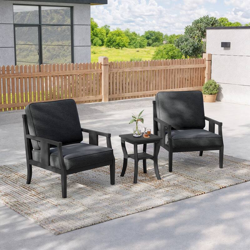 3-Piece Solid Teak Outdoor Patio Furniture Set Armchairs & Storage Table
