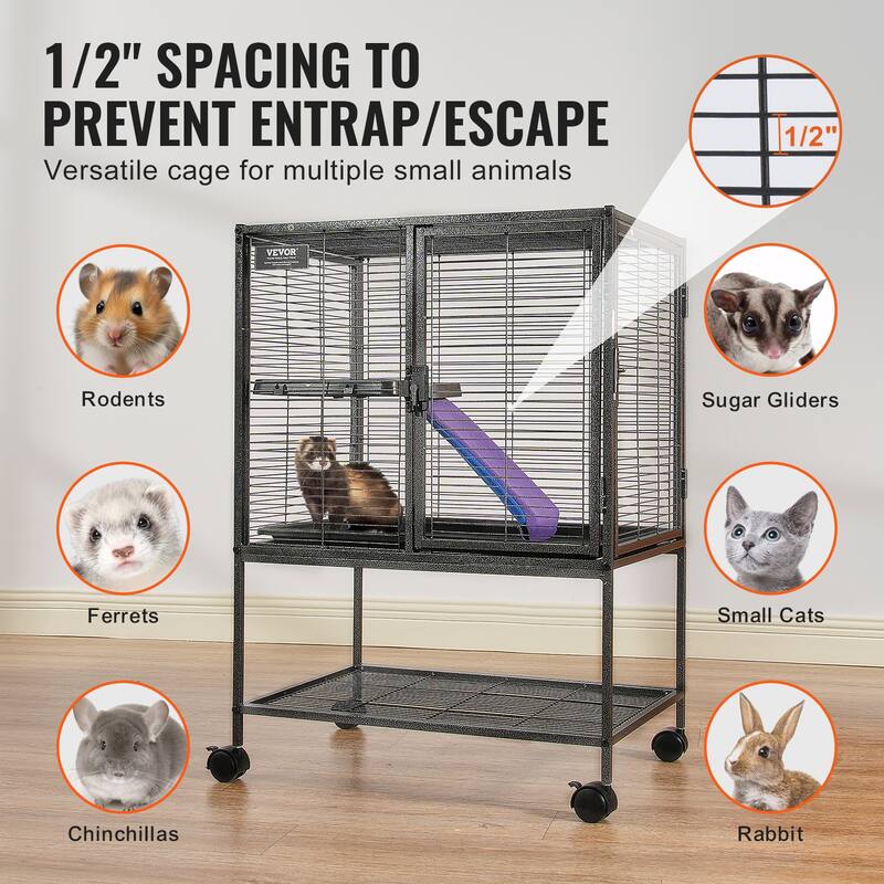 Rolling Metal Ferret Cage Small Animal Cage for Pet Rats, Hamster, Guinea Pig, Chinchilla, Squirrel, Hedgehogs, Bunny
